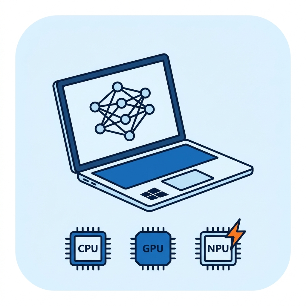 ReXGuardianCA NPU-ready icon — Windows 11 CoPilot Plus PC with hardware-agnostic CPU GPU NPU acceleration via ONNX Runtime and DirectML for sub-second ML inference